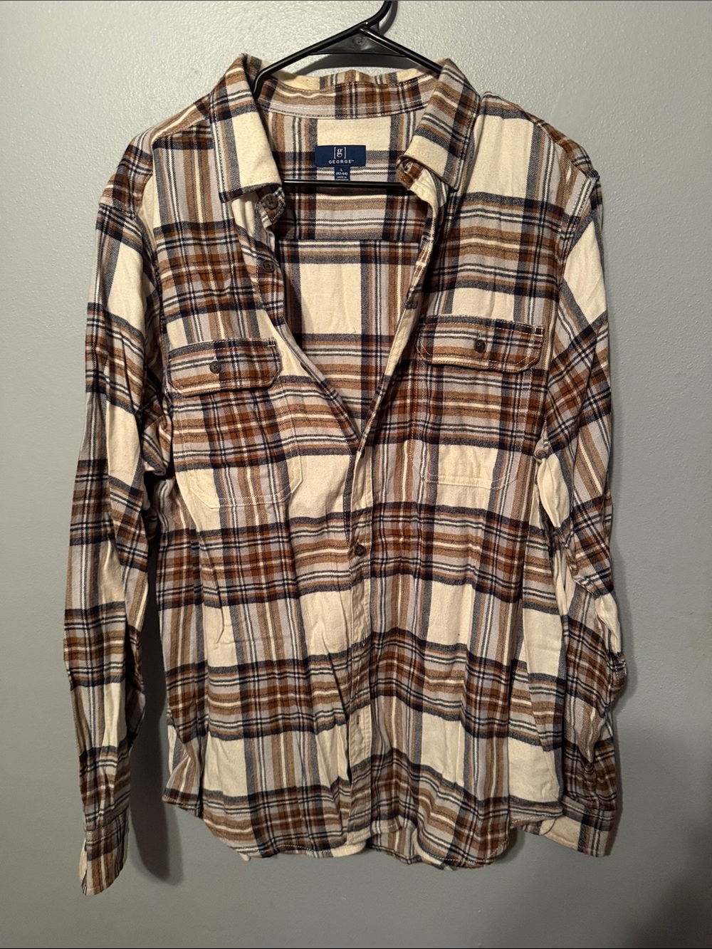 George Brown and Cream Plaid Button-Down Shirt